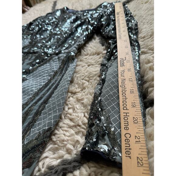 Betsy & Adam Sequin Bodycon Cocktail Dress Size 2 teal glam knee high long - Picture 10 of 16